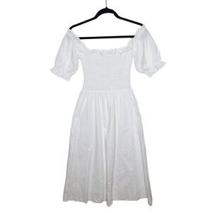 Reformation Marabella Smocked Square Neck Midi Dress Cotton Puff Sleeve Cottage